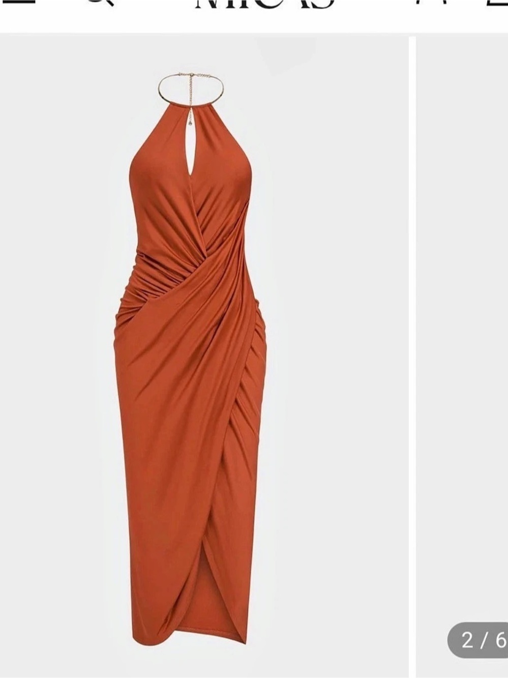 Micas Orange Halter Midi Dress